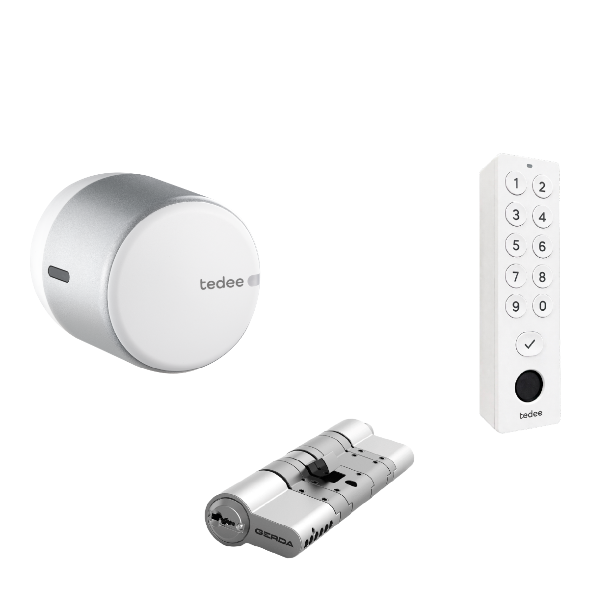 Go 2 - cilindro - teclado - blanca - frente Combo Cerradura Smart Tedee GO 2 + KeyPad Pro + Cilindro Modular - Imagen 1