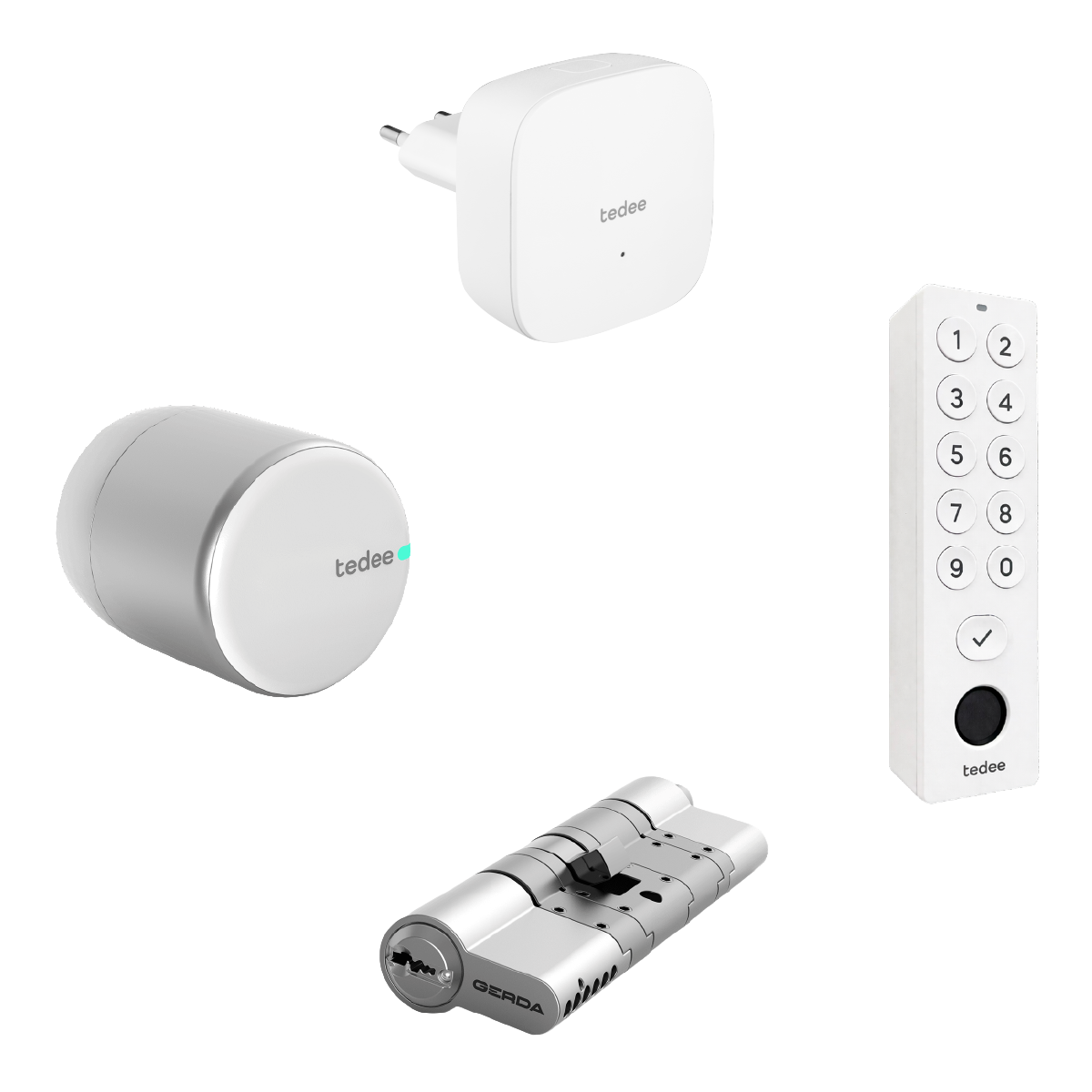 Tedee Pro + cilindro + bridge + keypad- blanco - frente Combo Cerradura Smart Tedee Pro + KeyPad Pro + Bridge + Cilindro Modular - Imagen 1
